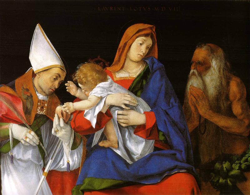 Lorenzo Lotto Madonna with Child between Sts Flavian and Onuphrius